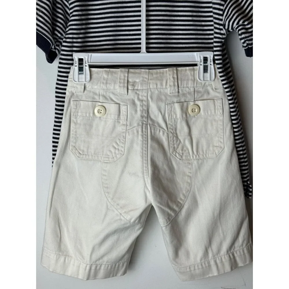 Wes And Willy Ivory And Blue Striped Nautical Pirate Polo Shirt Short Set Size 6